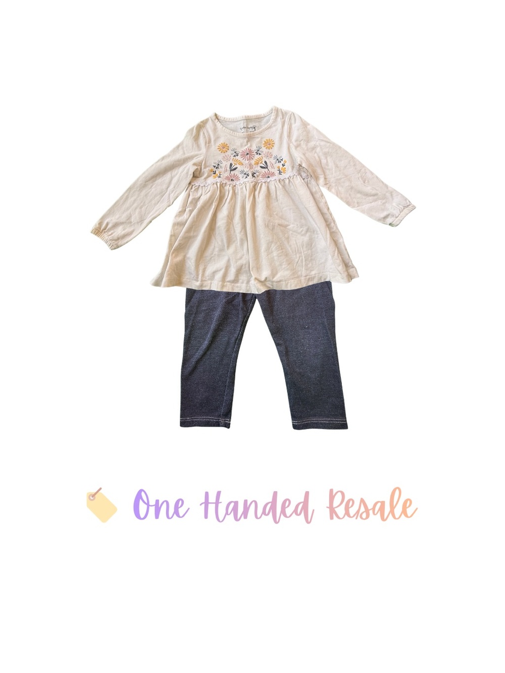 🤍 Cynthia Rowley Cream Floral Top 2T Cat & Jack Navy Leggings 18M Outfit Set